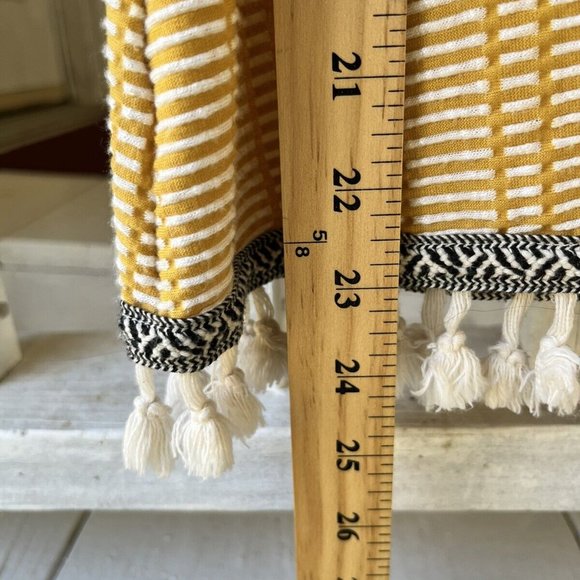 Anthropologie W5 Yellow Striped Tank Top Black Trim White Tassel/Fringe Sz S - Picture 8 of 9
